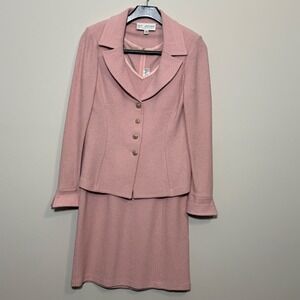 St John Collection Dress Suit Women 6 Jacket 4 Dress Pink Knit Blazer Sheath Set